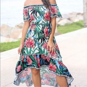 Flying Tomato Vibrant Floral High Low Dress